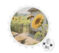 Magnetic Bottle Opener, 3.1 Inch Round Fridge Magnet, Funny Beer Cap Shape Design, Bee on A Sunflower Bottle Opener for Kitchen, Bar, Office