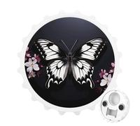 Magnetic Bottle Opener, 3.1 Inch Round Fridge Magnet, Funny Beer Cap Shape Design, Black White Butterfly Bottle Opener for Kitchen, Bar, Office