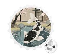 Magnetic Bottle Opener, 3.1 Inch Round Fridge Magnet, Funny Beer Cap Shape Design, Japanese Yin Yang Koi Fish Bottle Opener for Kitchen, Bar, Office