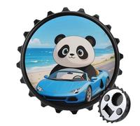 Magnetic Bottle Opener, 3.1 Inch Round Fridge Magnet, Funny Beer Cap Shape Design, Panda Driving Bottle Opener for Kitchen, Bar, Office