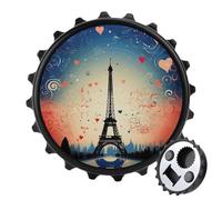 Magnetic Bottle Opener, 3.1 Inch Round Fridge Magnet, Funny Beer Cap Shape Design, Paris Pattern Bottle Opener for Kitchen, Bar, Office