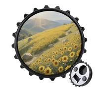Magnetic Bottle Opener, 3.1 Inch Round Fridge Magnet, Funny Beer Cap Shape Design, Rustic Sunflower Bottle Opener for Kitchen, Bar, Office