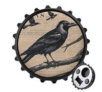 Magnetic Bottle Opener, 3.1 Inch Round Fridge Magnet, Funny Beer Cap Shape Design, The Mysterious Crow Bottle Opener for Kitchen, Bar, Office