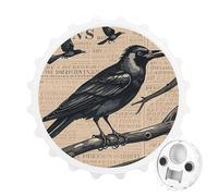 Magnetic Bottle Opener, 3.1 Inch Round Fridge Magnet, Funny Beer Cap Shape Design, The Mysterious Crow Bottle Opener for Kitchen, Bar, Office