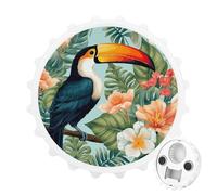 Magnetic Bottle Opener, 3.1 Inch Round Fridge Magnet, Funny Beer Cap Shape Design, Tropical Flower Bird Bottle Opener for Kitchen, Bar, Office