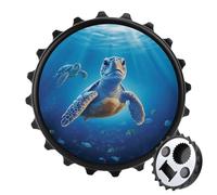 Magnetic Bottle Opener, 3.1 Inch Round Fridge Magnet, Funny Beer Cap Shape Design, Turtle in Blue Water Bottle Opener for Kitchen, Bar, Office
