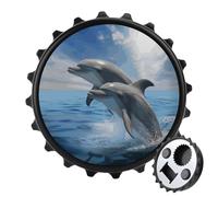 Magnetic Bottle Opener, 3.1 Inch Round Fridge Magnet, Funny Beer Cap Shape Design, Two Dolphins Bottle Opener for Kitchen, Bar, Office