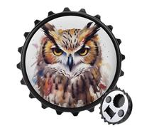 Magnetic Bottle Opener, 3.1 Inch Round Fridge Magnet, Funny Beer Cap Shape Design, Watercolor Cool Owl Head Bottle Opener for Kitchen, Bar, Office