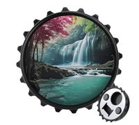 Magnetic Bottle Opener, 3.1 Inch Round Fridge Magnet, Funny Beer Cap Shape Design, Waterfall Natural Landscape Bottle Opener for Kitchen, Bar, Office