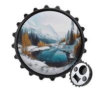 Magnetic Bottle Opener, 3.1 Inch Round Fridge Magnet, Funny Beer Cap Shape Design, Winter Mountains Snow Scene Bottle Opener for Kitchen, Bar, Office