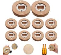Magnetic Bottle Opener, Bamboo Round Shape Beer Bottle Opener Fridge Magnets, Fridge Magnets, Wooden 2.4x2.4 Beer Opener for Kitchen & Bar