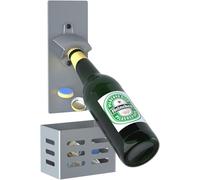 Magnetic Bottle Opener with Cap Catcher,Removable Wall Mounted Beer Bottle Opener for Kitchen Fridge,Beer Gifts for Men (Gray)