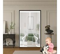 Magnetic Bug Mesh Door 101 x 172 cm Anti Mosquito, Keep Fresh Air in, Portable, Foldable, Custom Sizes, Magnetic Doors, Fly Insect Screen for Double Door/French Doors, White