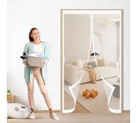 Magnetic Bug Mesh Door 115 x 150 cm Automatically Closes, Keep Bugs Out, Without Drilling, Easy to Install, Fly Screens for Door Magnetic for Double/French Doors, White