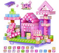 Magnetic Building Blocks, 84PCS Magnetic Block Cubes Tile with Foldable Magnet Board, Creative 3D Building Princess Castle Toys Gifts Game for Girls Kids Age 3 4 5 6 7 8 10 Play Pink
