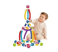 Magnetic Building Telescopic Stick Toy for 3-8 Year Old Kids,Colourful Sensory Building Blocks Magnet Stacking Toys Set Educational Sensory Toys with Flexible Tubes Connectors Gift for Child (66pcs)