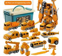 Magnetic Building Toys for Kids, 7 in 1 Construction Vehicle & Robot Transforming Set with 35 Parts, STEM Learning Toys for Boys Girls Age 3 4 5 6 7, Travel STEM Engineering Toy with Storage Box