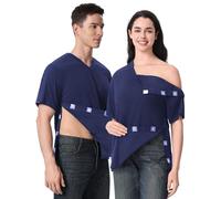 Magnetic Buttons Post Shoulder Surgery Recovery Shirt for Men V-Neck Tear Away Adaptive Chemo Port Clothing for Women, Navy Blue, XL