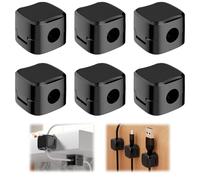 Magnetic Cable Clips, 12 Counts Magnetic Cord Organizer, ABS + Magnet Cable Management Clips, No Trace Cable Holder for Desk, Charging Cords, Headphones Wires (Black-Square)