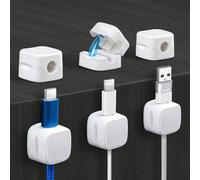 Magnetic Cable Clips, 6 Pack Cord Organizer Holder, White Charging Cable Keeper (Cable Smooth Adjustable), Adhesive Cable Management Phone USB Charger Holder for Home Office Car Desk Wall Nightstand