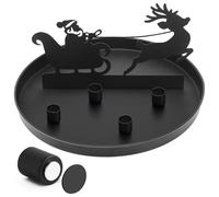 Magnetic Candle Tray for Advent, Diameter 30 cm, with 4 Magnetic Metal Candle Holders, Christmas Candle Holder, Advent Wreath, Decorative Tray, Festive Day Candles Stand, Black, Santa Claus