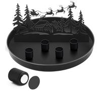 Magnetic Candle Tray for Taper Candles, Advent Wreath, Modern, 25 cm, Round with 4 Magnetic Metal Candle Holders, Christmas Candle Holder, Advent Wreath Tray, Holiday Candles Stand, Black
