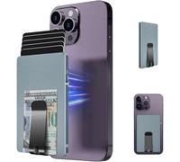 Magnetic Card Holder for MagSafe - Slim RFID Blocking Aluminium Wallet for Men, with Money Clip, Compatible with iPhone 16/15/14/13/12/Pro/Pro Max, Minimalist Design, Grey - Slim Wallet with Money