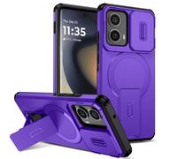 Magnetic Case Compatible with Moto Edge 2024, Shockproof Protective Cover with Camera Control Button & Camera Cover & Adjustable Kickstand,Purple