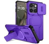Magnetic Case Compatible with Moto Edge 2025, Shockproof Protective Cover with Camera Control Button & Camera Cover & Adjustable Kickstand,Purple