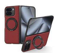 Magnetic Case for Google Pixel 10 Pro Fold Cover 360 Rotatable Ring Stand Shockproof Military-Grade Protection Carbon Fiber Finish Cover for Google Pixel 10 Pro Fold 2025 Red