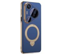 Magnetic Case for Huawei Pura 90/90 Pro/90 Pro Max, Plating Ring Holder Ultra Thin Cover Genuine Leather Camera Protection Shell,90pro max,Blue