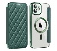 Magnetic Case for iPhone 11 Compatible with MagSafe PU Leather Wallet Card Slots Case Flip Bumper Holster with 3D Soft Touch Design for iPhone 11 - Dark Green