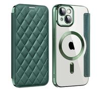 Magnetic Case for iPhone 13 Compatible with MagSafe PU Leather Wallet Card Slots Case Flip Bumper Holster with 3D Soft Touch Design for iPhone 13 - Dark Green