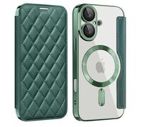 Magnetic Case for iPhone 16 Compatible with MagSafe PU Leather Wallet Card Slots Case Flip Bumper Holster with 3D Soft Touch Design for iPhone 16 - Dark Green