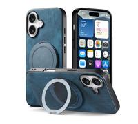 Magnetic Case for IPhone 17/17 Pro/17 Air/17 Pro Max, Matte Business Leather Case with Rotation Ring Stand Shockproof Phone Cover,17,Blue