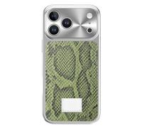 Magnetic Case For IPhone 17/17 Pro/17 Pro Max, Luxury Snake Pattern Leather Electroplated Case, All-inclusive Lens Protection Cover(Green,17 ProMax)