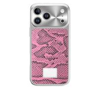 Magnetic Case For IPhone 17/17 Pro/17 Pro Max, Luxury Snake Pattern Leather Electroplated Case, All-inclusive Lens Protection Cover(Pink,17)
