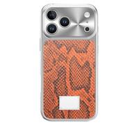 Magnetic Case For IPhone 17/17 Pro/17 Pro Max, Luxury Snake Pattern Leather Electroplated Case, All-inclusive Lens Protection Cover(Orange,17 ProMax)