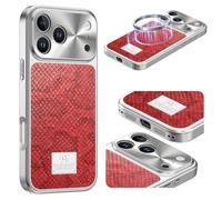 Magnetic Case for iPhone 17 Pro Camera Cover Compatible with MagSafe, Military-Grade Drop Protection Firm Grip Shockproof Slim Fit TPU Glitter Python Pattern Design for iPhone 17 Pro Deep Pink