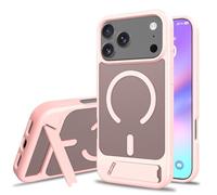 Magnetic Case for iPhone with Hidden Kickstand - Slim Translucent Matte Cover Compatible with Magnetic Charger, Military Shockproof Protection for Apple Phones（pink）