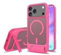 Magnetic Case for iPhone with Hidden Kickstand - Slim Translucent Matte Cover Compatible with Magnetic Charger, Military Shockproof Protection for Apple Phones（hot pink）