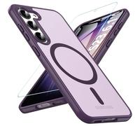 Magnetic Case for Samsung Galaxy S23 with Glass Screen Protector, Compatible with MagSafe Military Shockproof Rugged Heavy Duty Protection Slim Matte Transparent Cover Phone Case for Galaxy S23 Purple