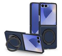 Magnetic Case for Samsung Galaxy Z Flip7 Cover 360 Rotatable Ring Stand Shockproof Military-Grade Protection Carbon Fiber Finish Cover for Samsung Galaxy Z Flip 7 5G Blue