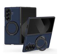 Magnetic Case for Samsung Galaxy Z Fold7 Cover 360 Rotatable Ring Stand Shockproof Military-Grade Protection Support MagSafe Carbon Fiber Finish Cover for Samsung Galaxy Z Fold 7 2025 Blue