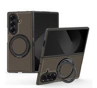 Magnetic Case for Samsung Galaxy Z Fold7 Cover 360 Rotatable Ring Stand Shockproof Military-Grade Protection Carbon Fiber Finish Cover for Samsung Galaxy Z Fold 7 2025 Coffee