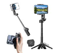 Magnetic Cell Phone Tripod, Mini Selfie Stick for iPhone 16/15/14/13/12 and MagSafe, Foldable Aluminum Magnetic Phone Stand with Metal Ring Included