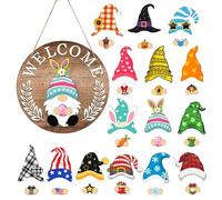 Magnetic Change Accessories, Gnome Decorations, Interchangeable Wooden Door Hanger Gnome with Figurines for Family Friends Adults Women Holiday Porch Home Garden Indoor Outdoor