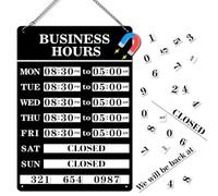 Magnetic Changeable Business Hours Sign, Metal Hours of Operation Signs for Business, Store Hours Sign for Glass Door or Window (BLACK)