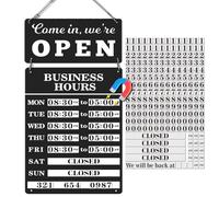 Magnetic Changeable Business Hours Sign with Double Sided Open Closed Signs, Metal Hours of Operation Signs, Store Hours Sign for Glass Door or Window（BLACK）