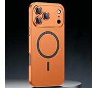 Magnetic Charging Bumper Matte Shell for iPhone 17 Pro Max, Magnetic Aluminum Metal Frame Snap-On Case with Lens Protector (Orange,15 Pro)